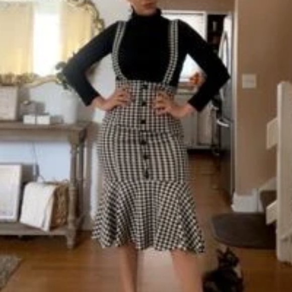 Houndstooth Print Mermaid Hem Skirt with suspenders - Picture 4 of 8